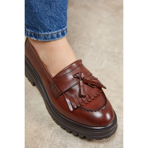 Mocassins Chunky à Pompons en Cuir Véritable Brooker
