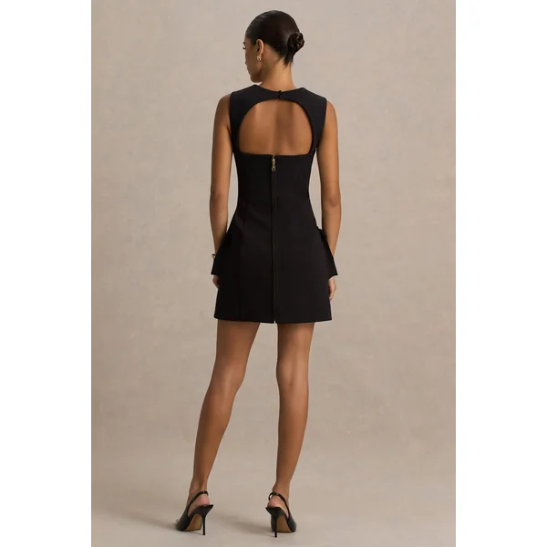 Mollie | Micro mini-robe ajustée noire à décolleté carré