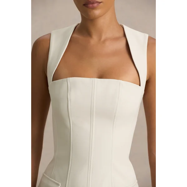 Mollie | Micro mini-robe nude ajustée à encolure carrée