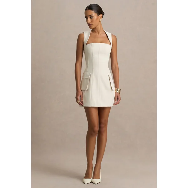 Mollie | Micro mini-robe nude ajustée à encolure carrée