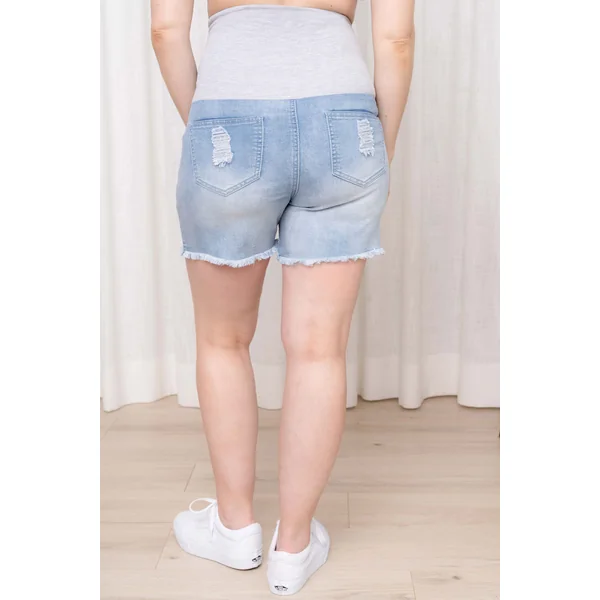 Mom short - bleu denim avec trous & franges