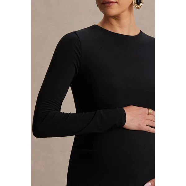 Monroe | Robe longue noir et blanc à encolure ronde avec taille basse
