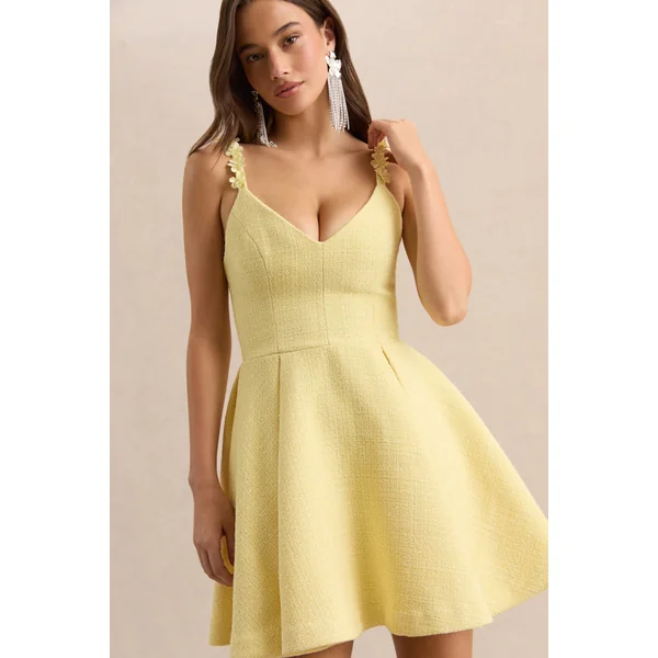 Morgania | Mini-robe en bouclé citron à décolleté plongeant