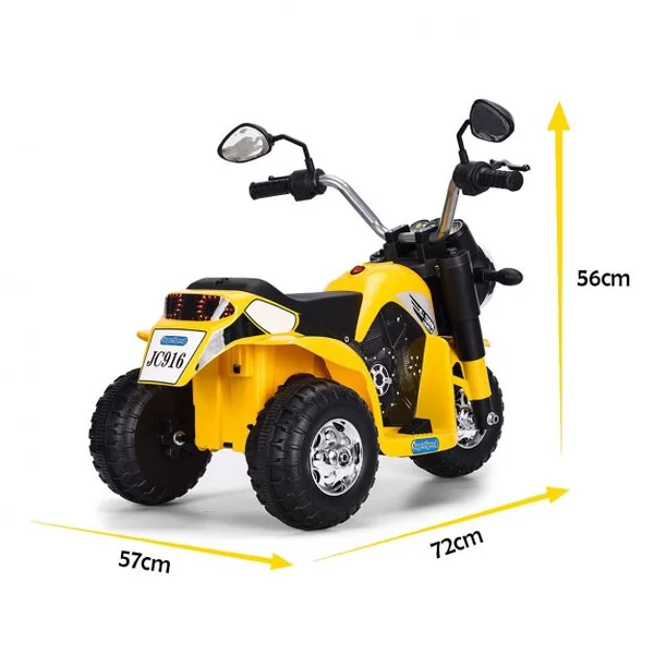 Moto Electrique 20W pour Enfants de 3 à 8 Ans Moto Véhicule alimenté par Batterie 6V Capacité 20KG 72x57x56 cm Jaune