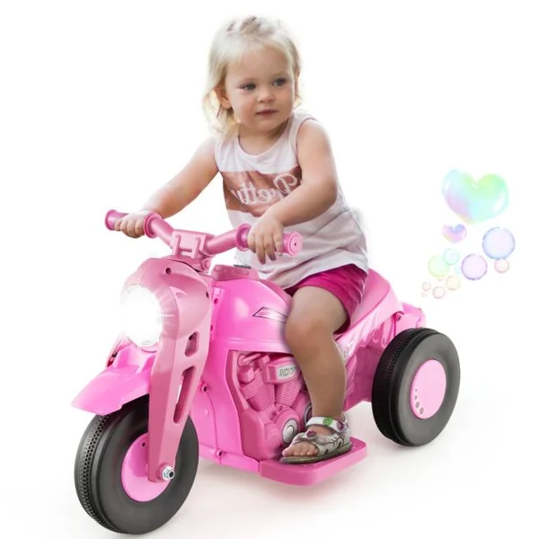Moto Électrique 6V pour Enfants avec 3 Roues Scooter avec Créateur de Bulles Klaxon Musique et Lumières 3 Ans + Vert