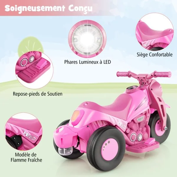 Moto Électrique 6V pour Enfants avec 3 Roues Scooter avec Créateur de Bulles Klaxon Musique et Lumières 3 Ans + Vert