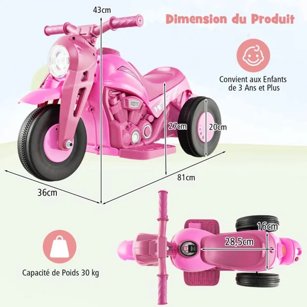 Moto Électrique 6V pour Enfants avec 3 Roues Scooter avec Créateur de Bulles Klaxon Musique et Lumières 3 Ans + Vert