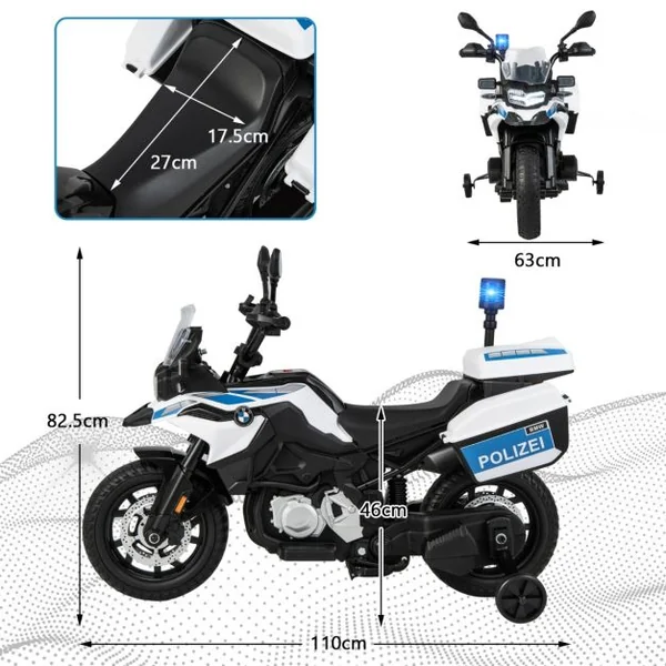 Moto Électrique BMW 12V/7AH pour Enfants 6km/h Modèle Policier avec Klaxon Musique Sirène Phares pour 3-8 Ans