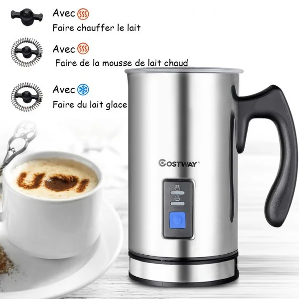 Mousseur à Lait Electrique Chauffe Vite & Mousse Froide Automatique Revêtement Anti-Adhésif 500W 240ml Acier Inoxydable