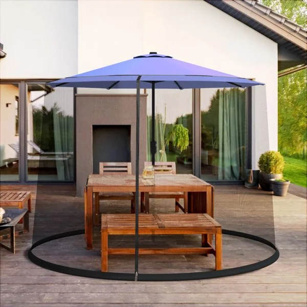 Moustiquaire pour Parasol Cylindrique Parasol 3M en Maille Baldaquin Fermeture à Glissière Double Face Tuyau Coupe-vent Noir