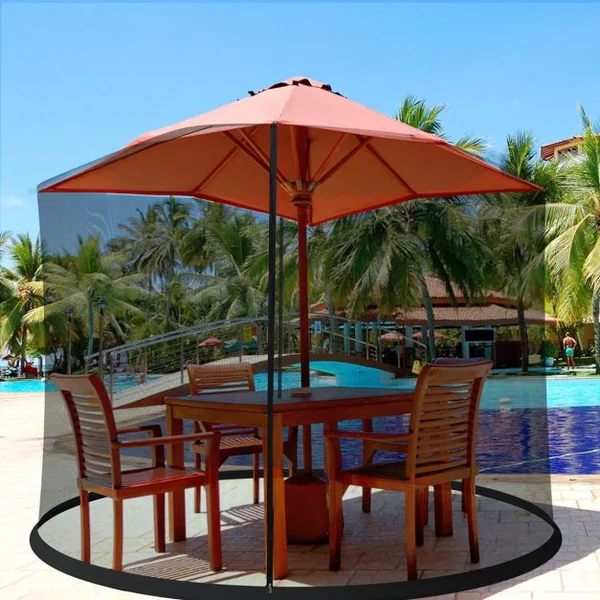 Moustiquaire pour Parasol Cylindrique Parasol 3M en Maille Baldaquin Fermeture à Glissière Double Face Tuyau Coupe-vent Noir