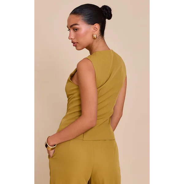 Moutarde Gilet Ajusté En Tissu Tissé