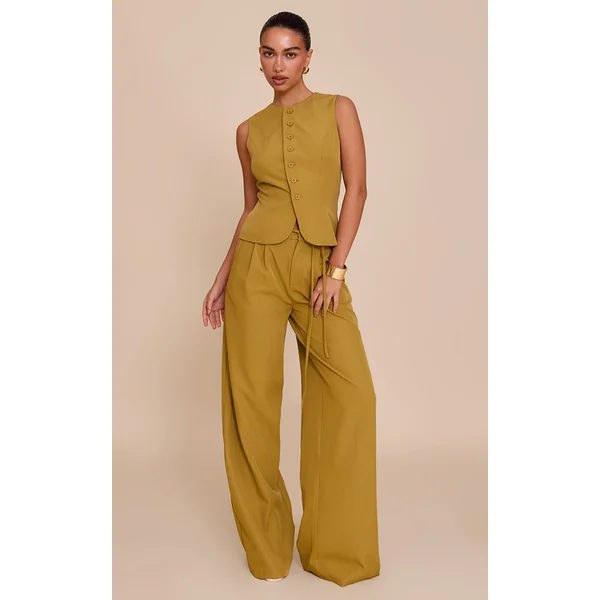 Moutarde Gilet Ajusté En Tissu Tissé