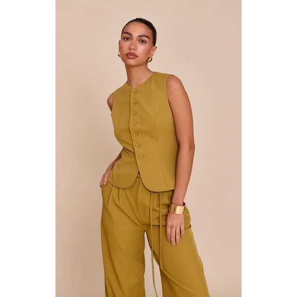 Moutarde Gilet Ajusté En Tissu Tissé