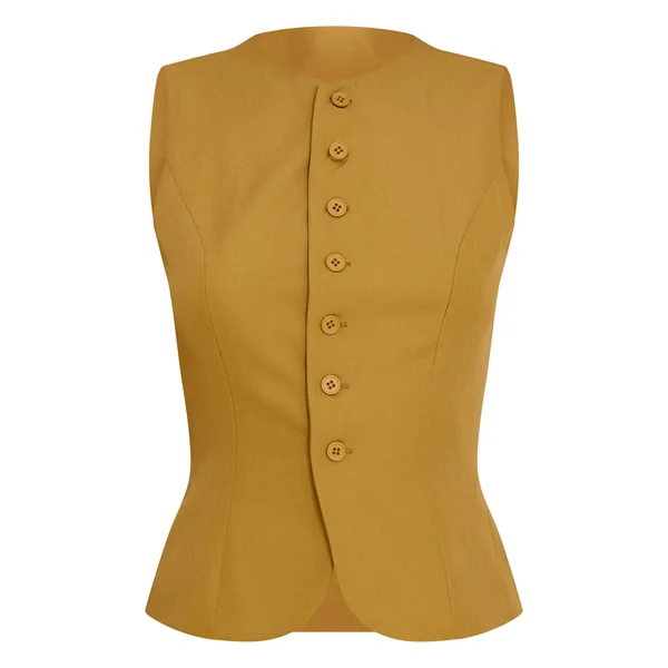 Moutarde Gilet Ajusté En Tissu Tissé