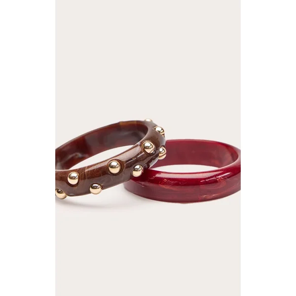 Multicolore Bracelets Manchettes En Bois Cloutés Chocolat Bordeaux