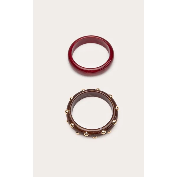 Multicolore Bracelets Manchettes En Bois Cloutés Chocolat Bordeaux