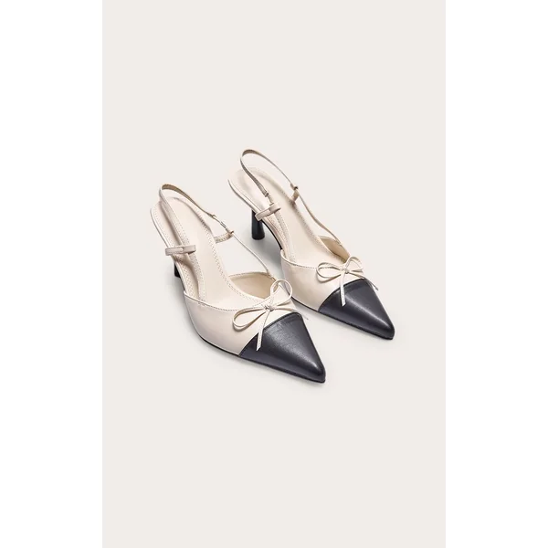 Multicolore Escarpins À Talons Hauts Noirs Et Crème À Bout Pointu Avec Nœud En Synthétique