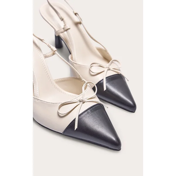 Multicolore Escarpins À Talons Hauts Noirs Et Crème À Bout Pointu Avec Nœud En Synthétique