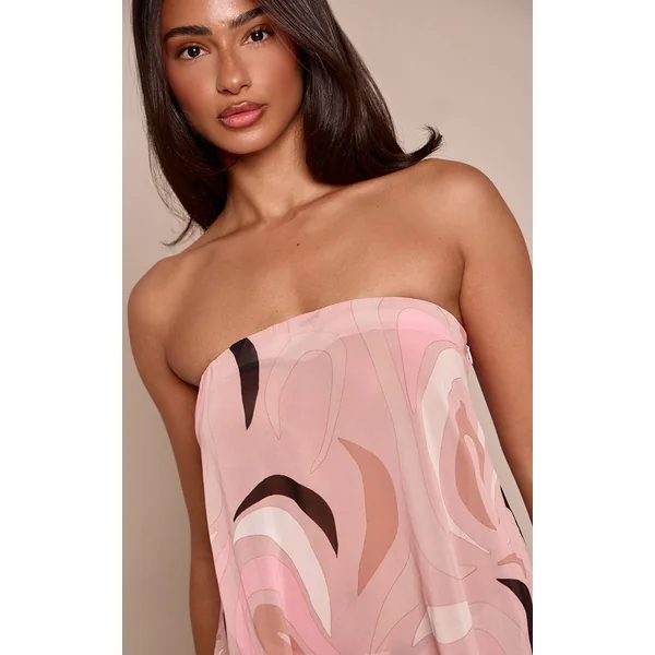 Multicolore Haut Bandeau Asymétrique En Mousseline Imprimée Petite - Ensemble Coordonné