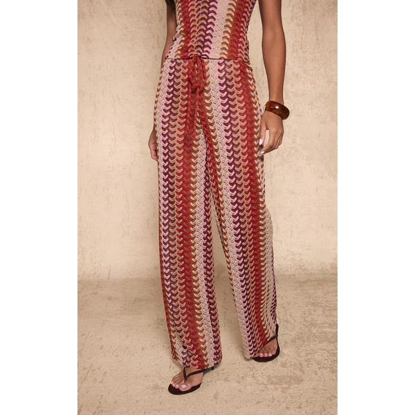 Multicolore Pantalon Large À Rayures Texturées Avec Cordon De Serrage