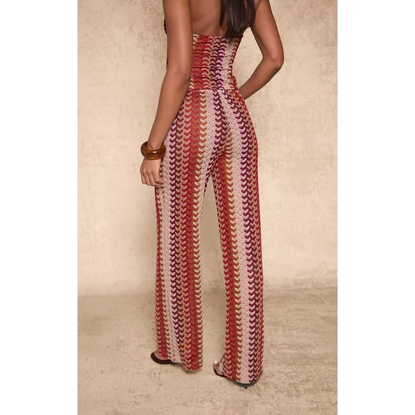 Multicolore Pantalon Large À Rayures Texturées Avec Cordon De Serrage
