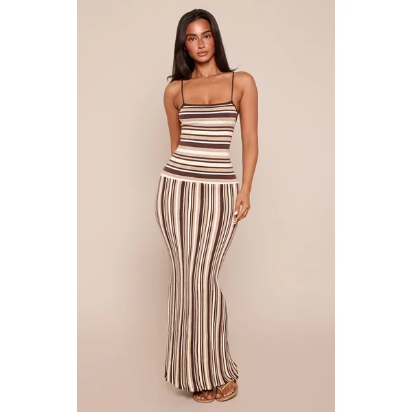 Multicolore Robe Maxi À Taille Basse Rayée En Maille À Bretelles Petite
