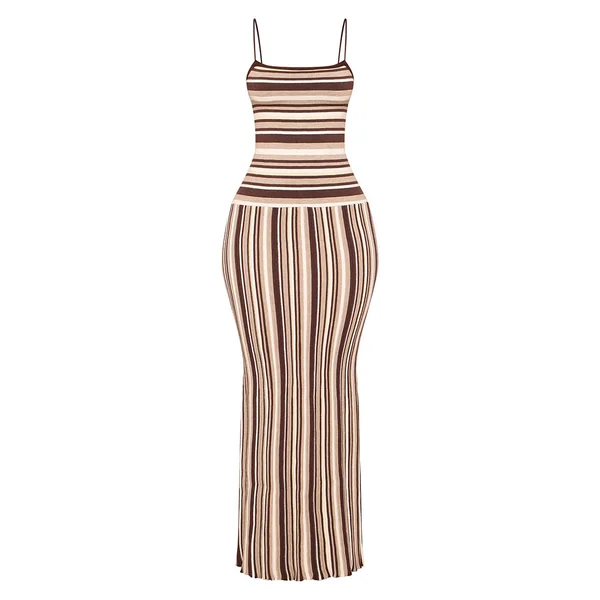 Multicolore Robe Maxi À Taille Basse Rayée En Maille À Bretelles Petite
