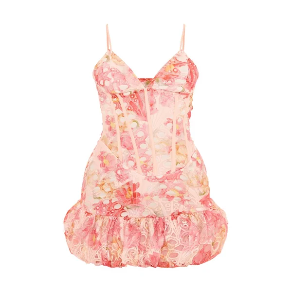 Multicolore Robe Mini À Détail Coupe Floral Et Ourlet Boule Extrême
