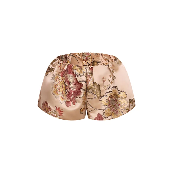 Multicolore Short Bouffant En Satin Brodé Jacquard Fleuri