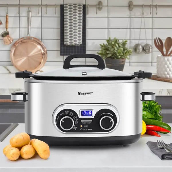 Multicuiseur électrique 5.6 Litres 1000W Autocuiseur électrique intelligent 7-en-1 Cuiseur à vapeur en inox et écran LED