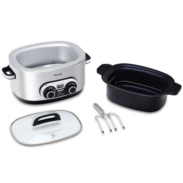 Multicuiseur électrique 5.6 Litres 1000W Autocuiseur électrique intelligent 7-en-1 Cuiseur à vapeur en inox et écran LED