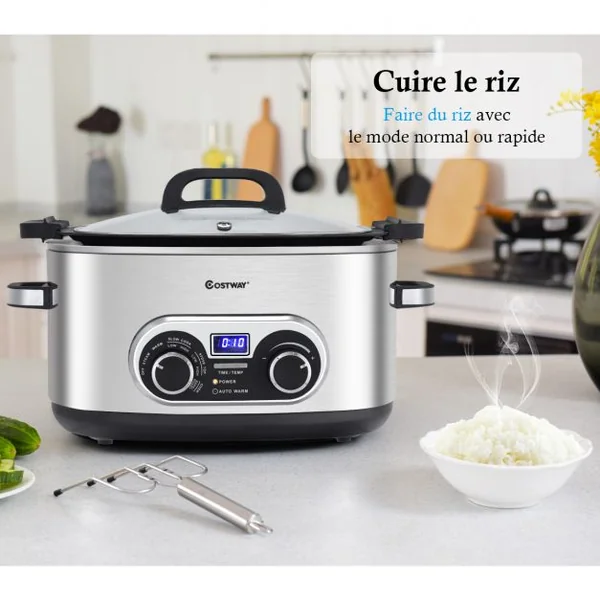 Multicuiseur électrique 5.6 Litres 1000W Autocuiseur électrique intelligent 7-en-1 Cuiseur à vapeur en inox et écran LED