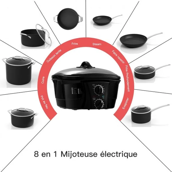 Multi-cuiseur Électrique 8 en 1 Autocuiseur Multifonction 1500W Antiadhésive avec Accessoires Capacité 5L Noir