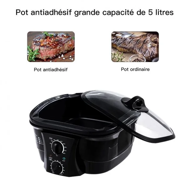 Multi-cuiseur Électrique 8 en 1 Autocuiseur Multifonction 1500W Antiadhésive avec Accessoires Capacité 5L Noir