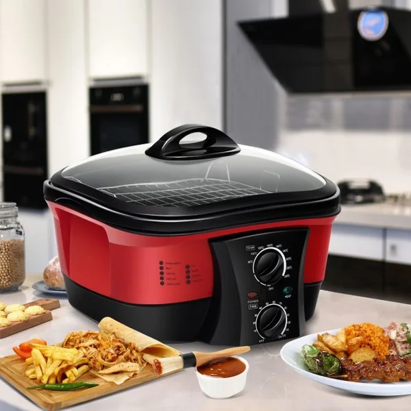 Multi-Cuiseur Électrique 8 en 1 Mijoteuse Multifonction 1500w Fond Antiadhésif Capacité 5 L 335x335x27cm Rouge