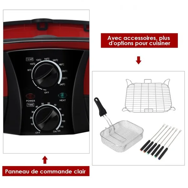 Multi-Cuiseur Électrique 8 en 1 Mijoteuse Multifonction 1500w Fond Antiadhésif Capacité 5 L 335x335x27cm Rouge