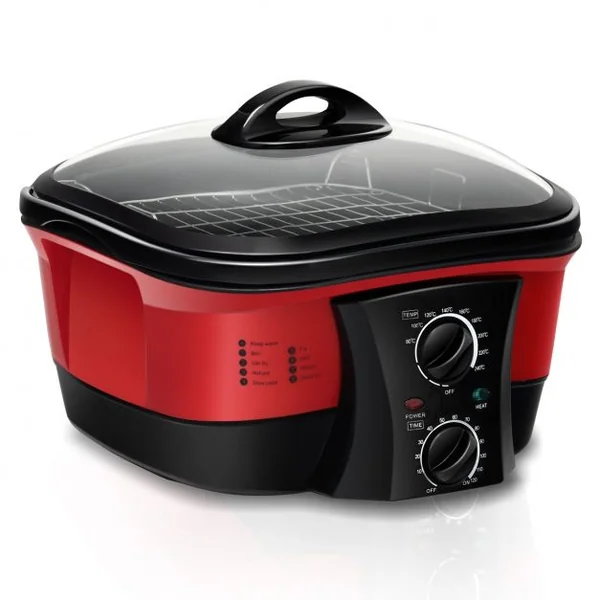 Multi-Cuiseur Électrique 8 en 1 Mijoteuse Multifonction 1500w Fond Antiadhésif Capacité 5 L 335x335x27cm Rouge