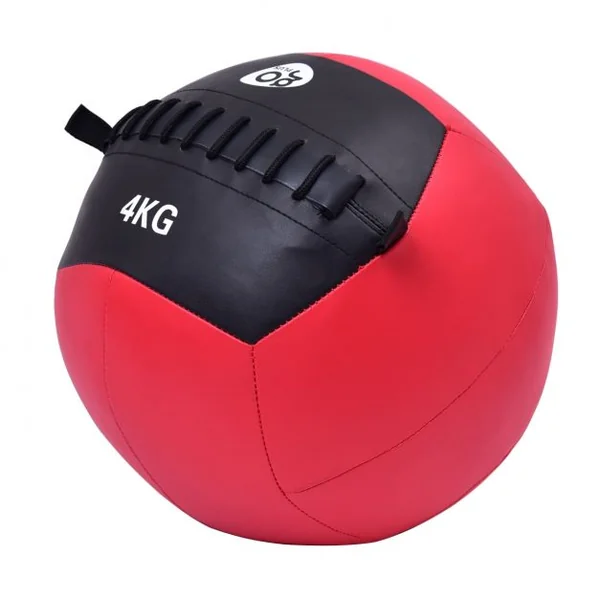 Médecine Ball de 4 kg Balle de Rééducation et Fitness en Cuir Synthétique, 34,5 x 34,5 x 34,5 cm, Rouge et Noir