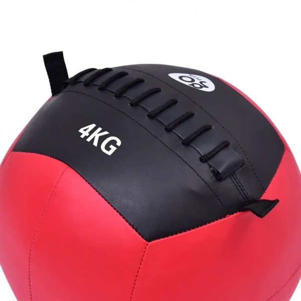 Médecine Ball de 4 kg Balle de Rééducation et Fitness en Cuir Synthétique, 34,5 x 34,5 x 34,5 cm, Rouge et Noir