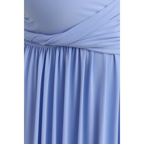 Naida | Robe longue de maternité bleu clair à encolure ronde avec détails drapés