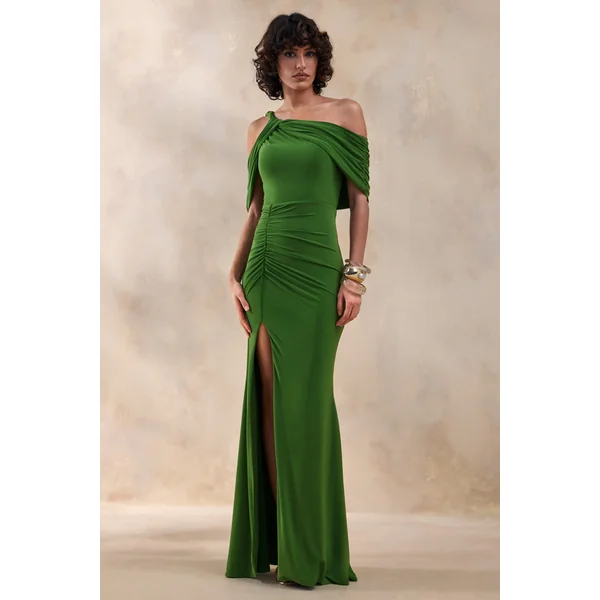 Nala | Robe Longue Verte Asymétrique À Découpes