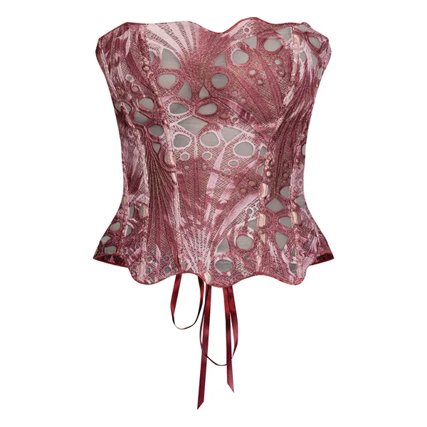 Natural Brown Corset En Dentelle Florale Transparente Texturée