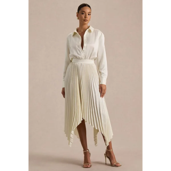 Naxos | Robe chemise longue en satin crème