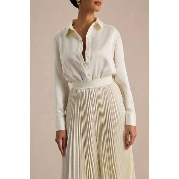 Naxos | Robe chemise longue en satin crème