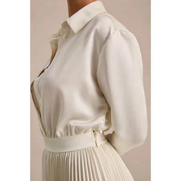 Naxos | Robe chemise longue en satin crème