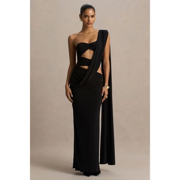 Nebula | Robe longue bandeau noire avec découpes