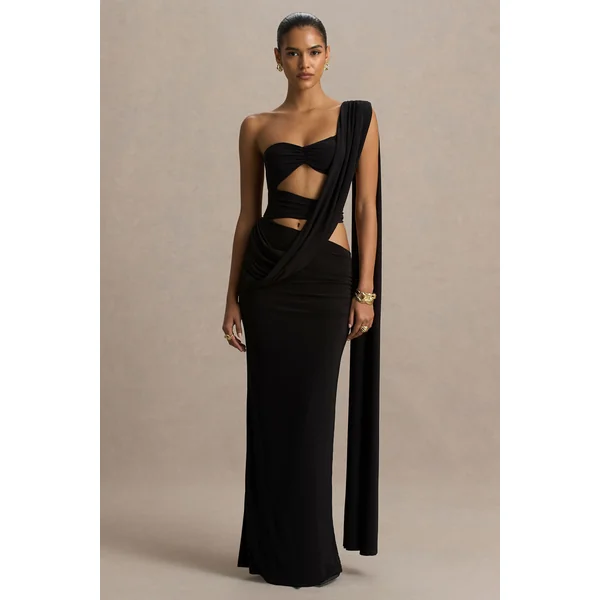 Nebula | Robe longue bandeau noire avec découpes