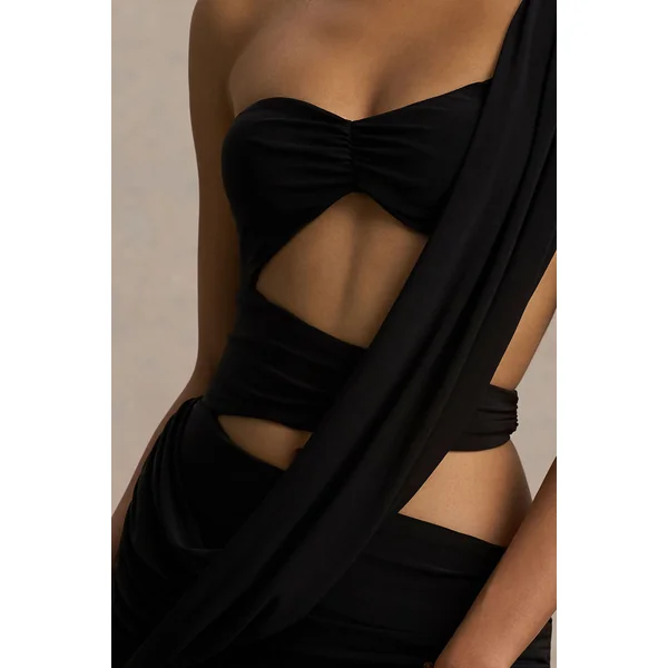 Nebula | Robe longue bandeau noire avec découpes