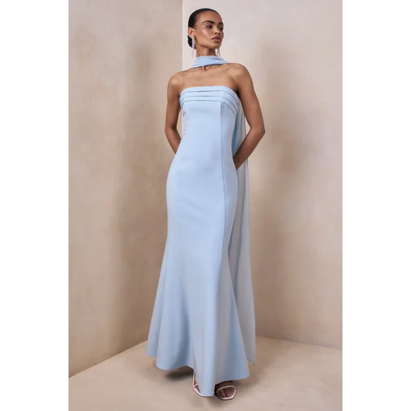 Nerissa | Robe longue bandeau bleu clair avec écharpe